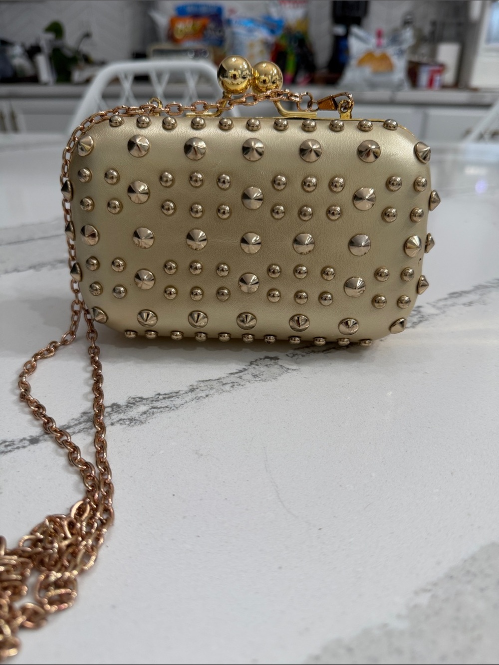 MMS Studded Gold Evening Clutch with Chain Strap